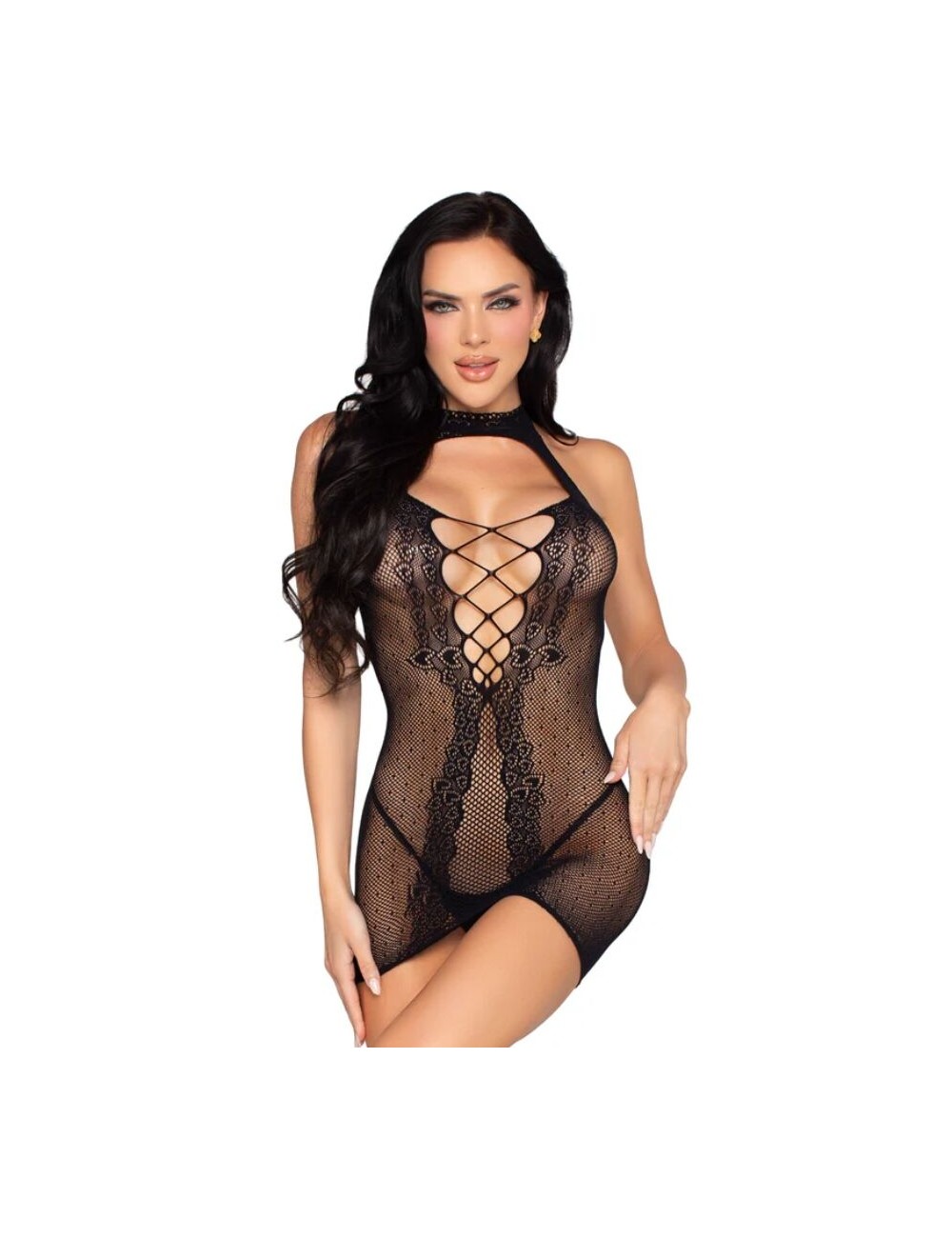 LEG AVENUE - 81675 HALTER MINI DRESS BLACK - ONE SIZE