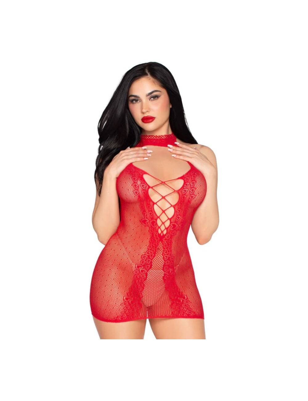 LEG AVENUE - 81675 HALTER MINI DRESS RED - ONE SIZE