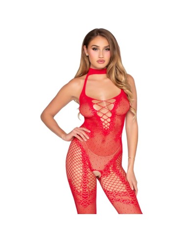 LEG AVENUE - 89336 CROTCHLESS BODYSTOCKING RED - ONE SIZE