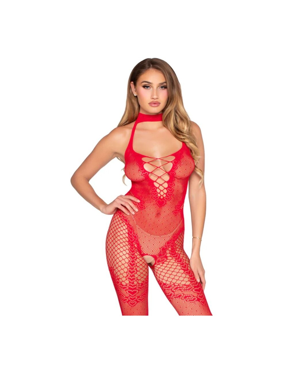LEG AVENUE - 89336 CROTCHLESS BODYSTOCKING RED - ONE SIZE