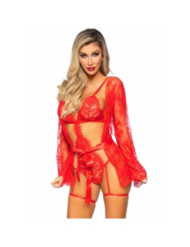 LEG AVENUE - 86123 TEDDY + GARTER ROBE SET RED SIZE S