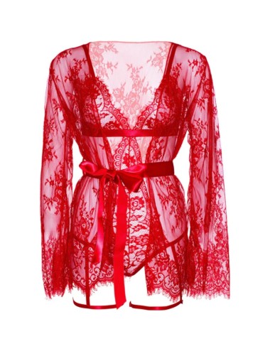 LEG AVENUE - 86123 TEDDY + GARTER ROBE SET RED SIZE S