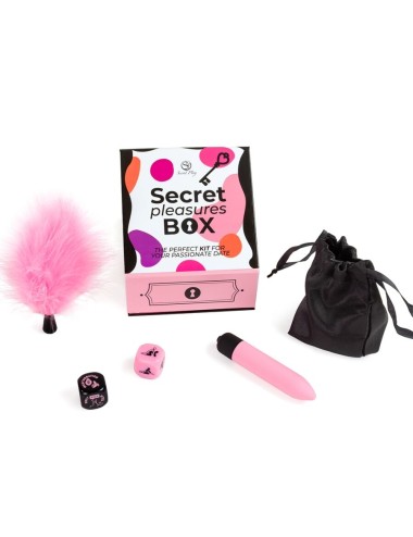 SECRET PLAY - PLEASURES BOX FOR COUPLES: DICE + VIBRATING BULLET + FEATHER PEN