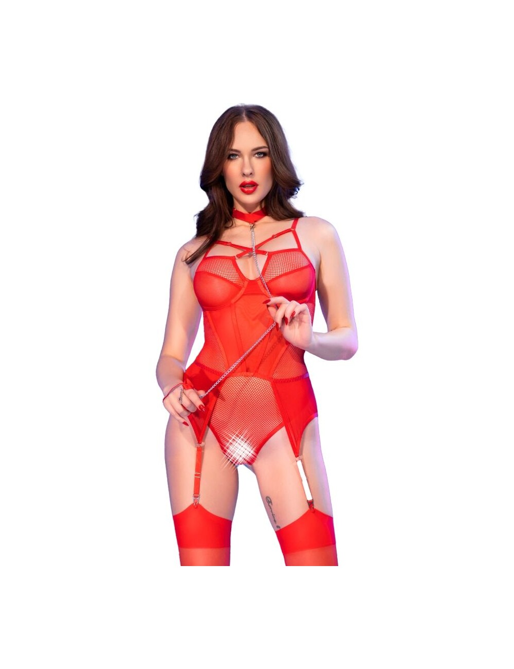 CHILIROSE - CR 4879 CROTCHLESS BODYSUIT RED L