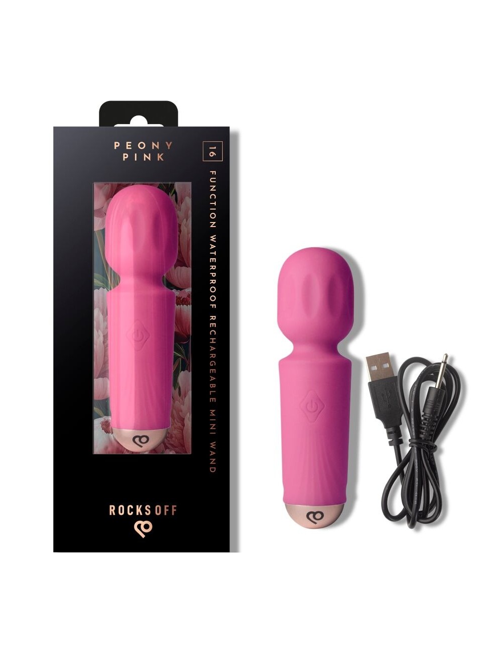 ROCKS-OFF - MINI RECHARGEABLE WAND 16 FUNCTIONS PEONY PINK