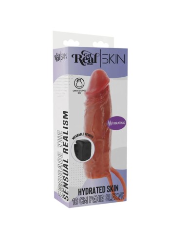 GET REAL - HYDRATED SKIN SILICONE VIBRATING PENIS SLEEVE CARAMEL 16 CM