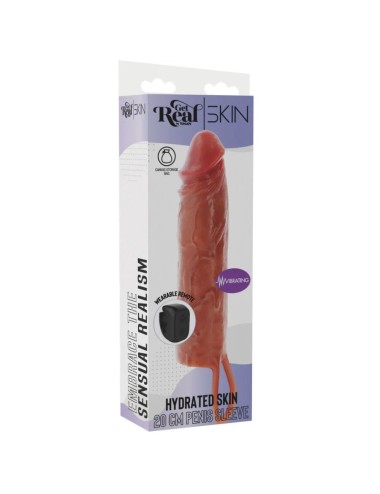 GET REAL - HYDRATED SKIN SILICONE VIBRATING PENIS SLEEVE CARAMEL 20 CM