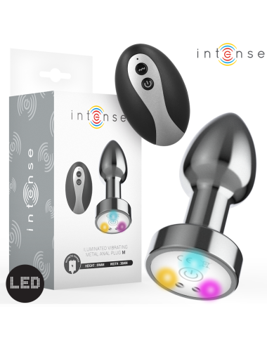 INTENSE - VIBRATING METAL ANAL PLUG WITH LED LIGHTS AND REMOTE CONTROL - SIZE M