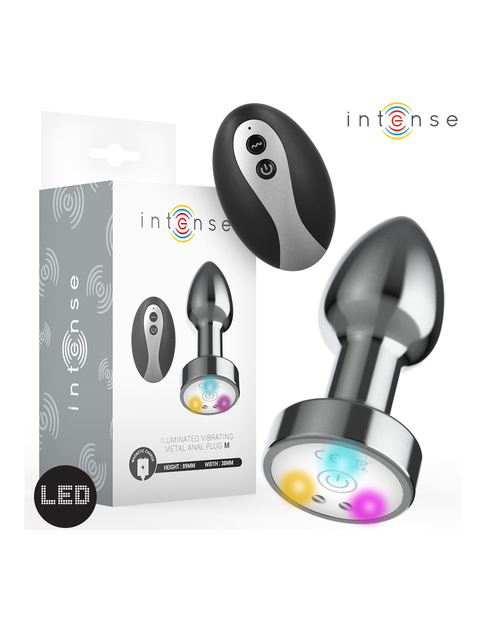 INTENSE - VIBRATING METAL ANAL PLUG WITH LED LIGHTS AND REMOTE CONTROL - SIZE M