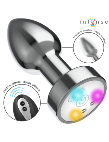 INTENSE - VIBRATING METAL ANAL PLUG WITH LED LIGHTS AND REMOTE CONTROL - SIZE M