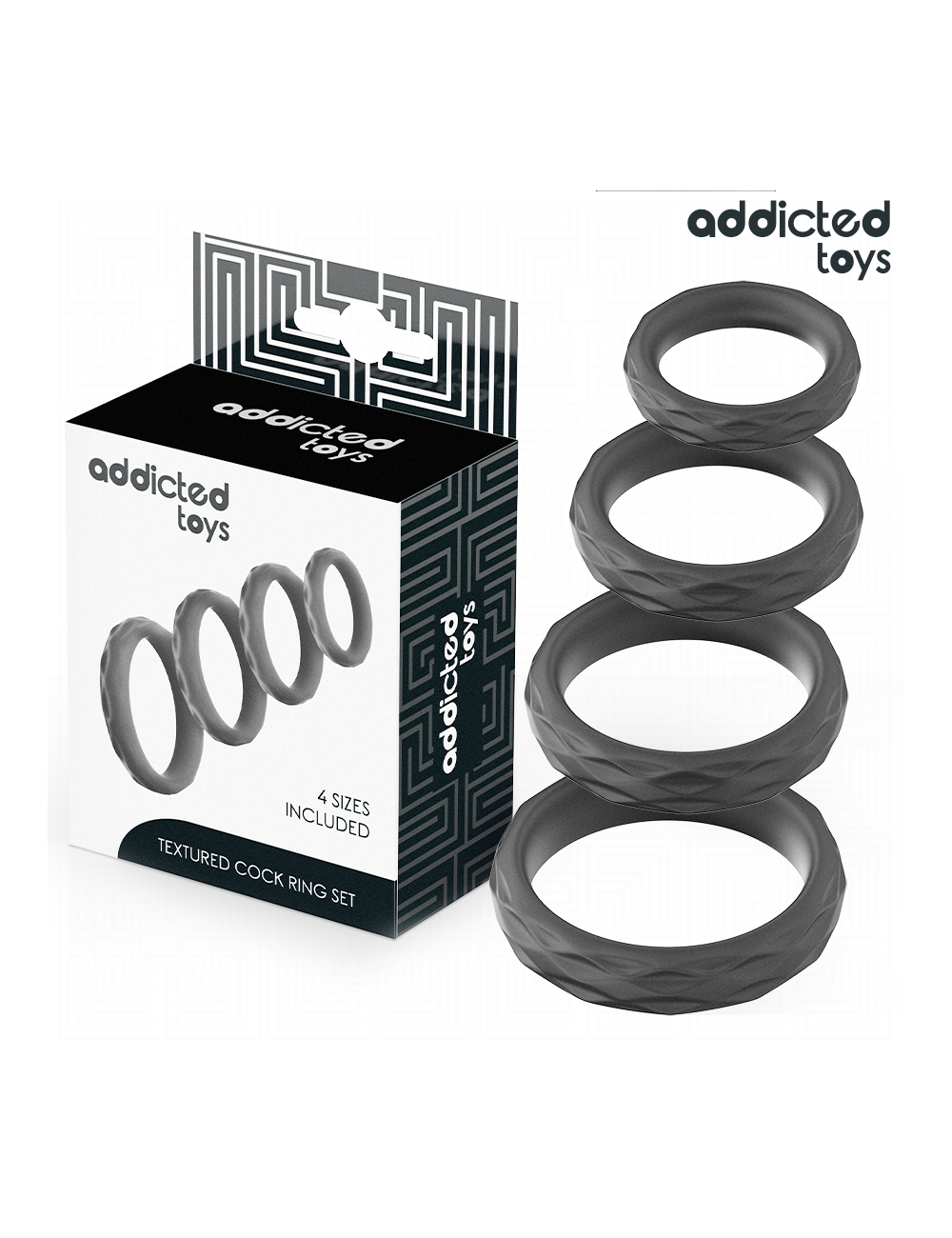 ADDICTED TOYS - TEXTURED COCK RING SET 4 SIZES