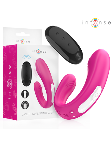INTENSE - JANET DUAL U-SHAPED STIMULATOR AND VIBRATOR WITH REMOTE CONTROL PINK