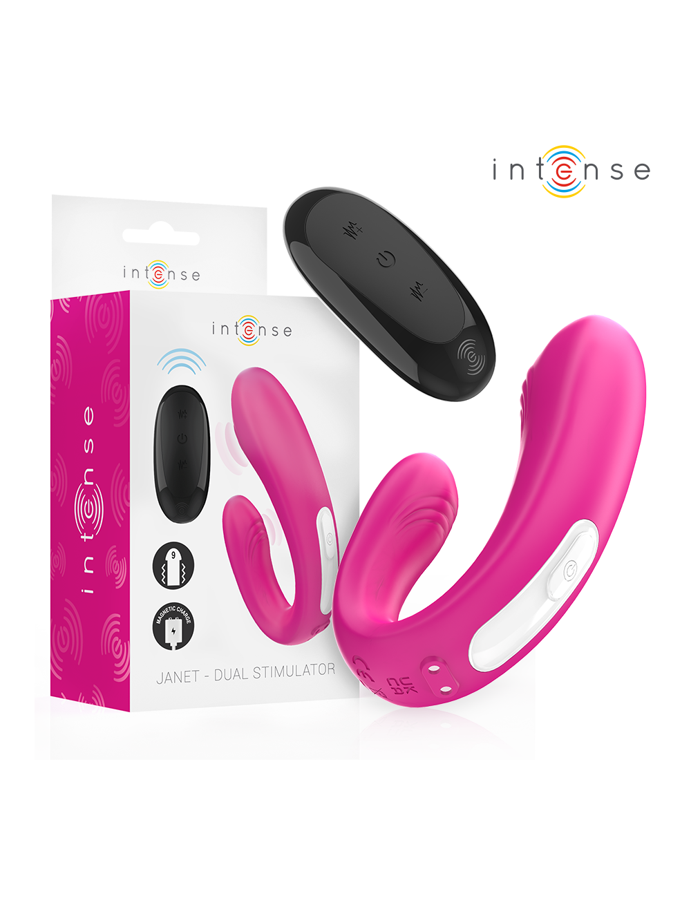 INTENSE - JANET DUAL U-SHAPED STIMULATOR AND VIBRATOR WITH REMOTE CONTROL PINK