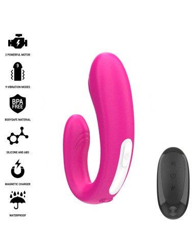 INTENSE - JANET DUAL U-SHAPED STIMULATOR AND VIBRATOR WITH REMOTE CONTROL PINK