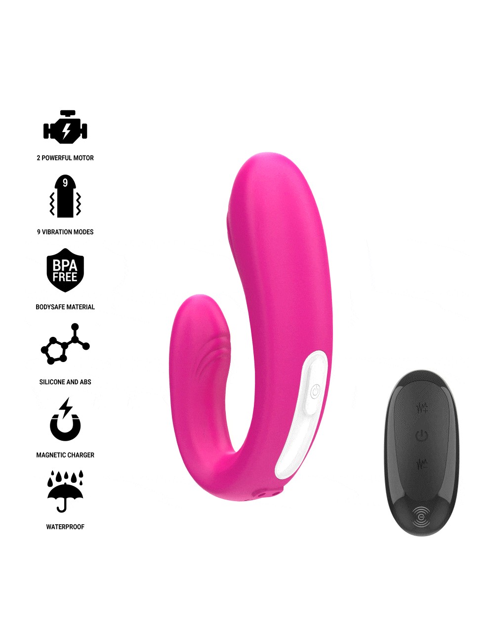 INTENSE - JANET DUAL U-SHAPED STIMULATOR AND VIBRATOR WITH REMOTE CONTROL PINK
