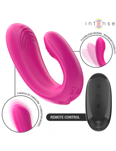 INTENSE - JANET DUAL U-SHAPED STIMULATOR AND VIBRATOR WITH REMOTE CONTROL PINK