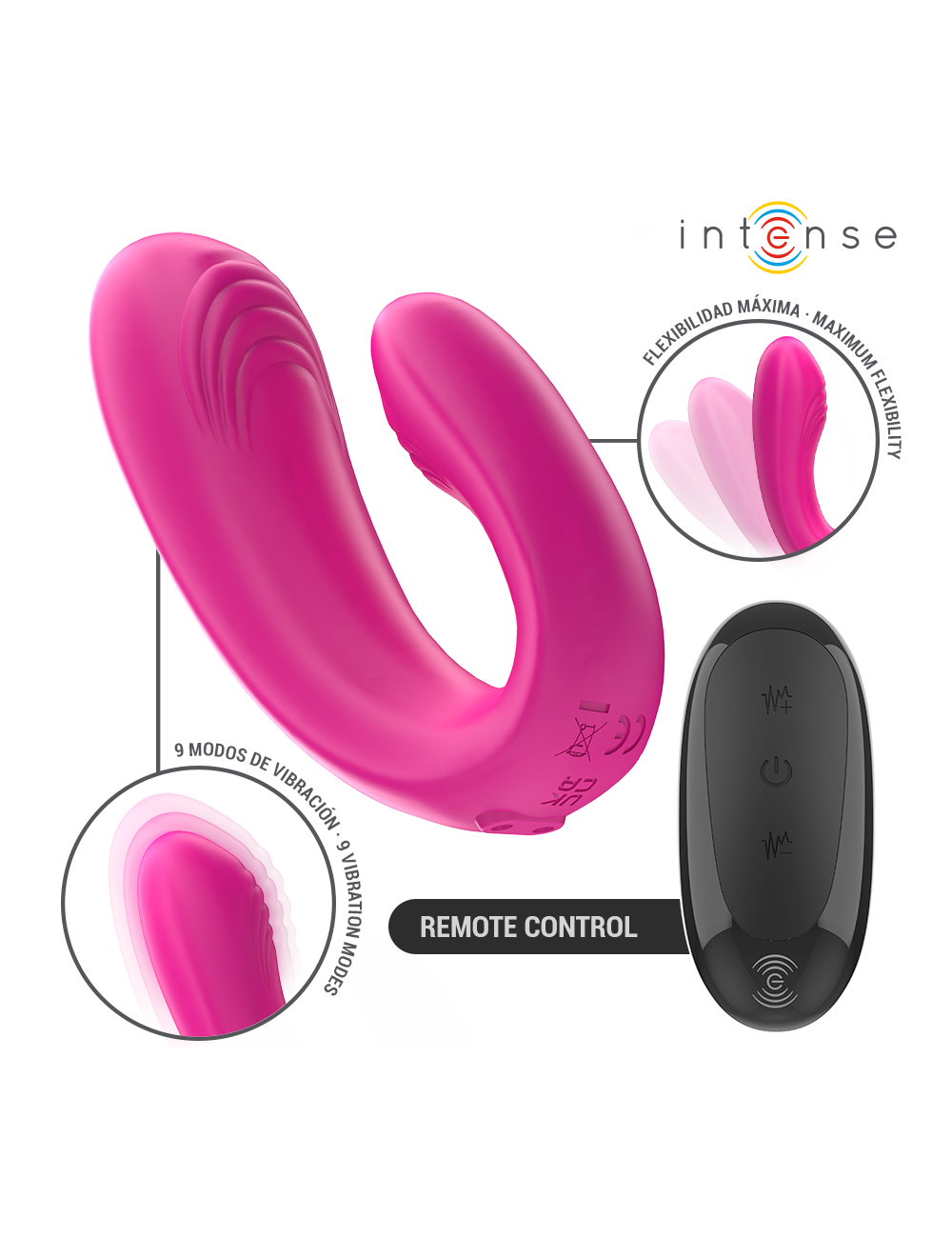 INTENSE - JANET DUAL U-SHAPED STIMULATOR AND VIBRATOR WITH REMOTE CONTROL PINK