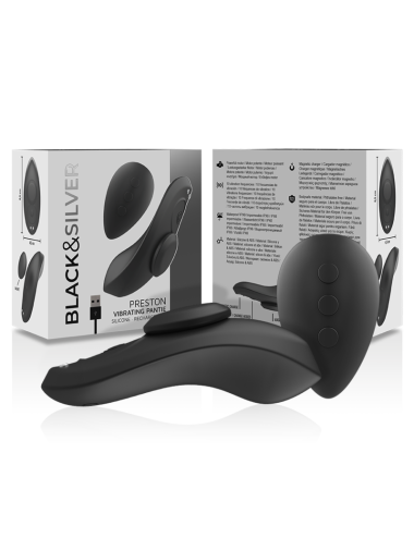 BLACK&SILVER - PRESTON RECHARGEABLE SILICONE VIBRATOR PANTIE BLACK