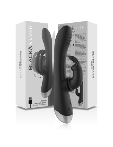 BLACK&SILVER - DJ. ADAM RECHARGEABLE SILICONE RABBIT STIMULATOR BLACK