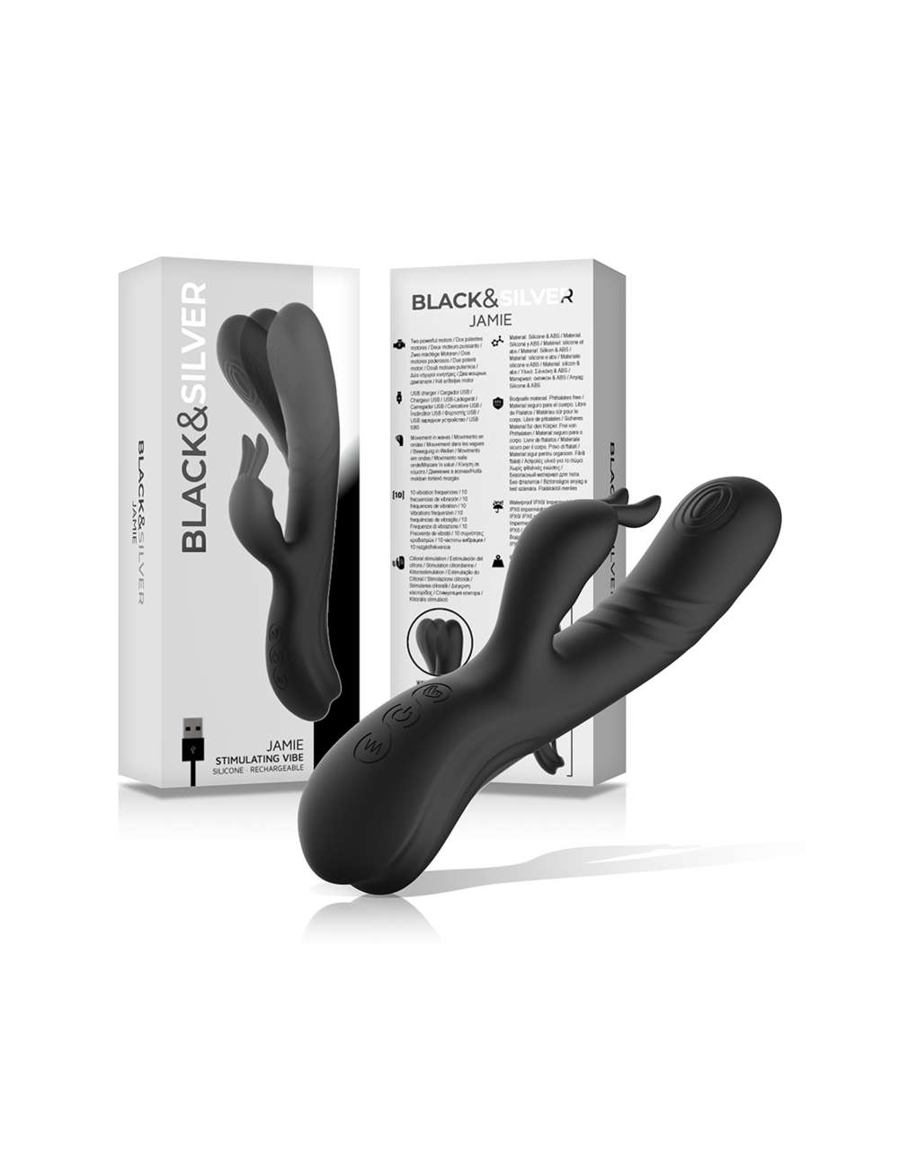 BLACK&SILVER - JAMIE RECHARGEABLE SILICONE RABBIT STIMULATOR BLACK