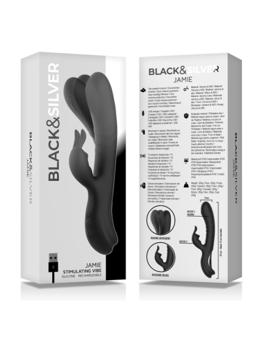 BLACK&SILVER - JAMIE RECHARGEABLE SILICONE RABBIT STIMULATOR BLACK