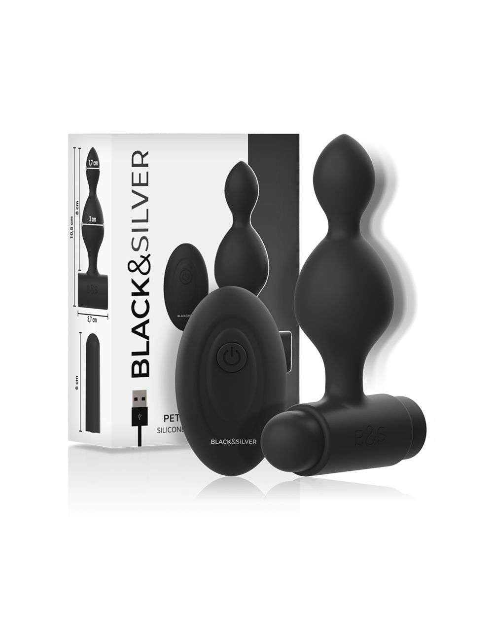 BLACK&SILVER - TUCKER SMALL SILICONE ANAL PLUG REMOTE CONTROL