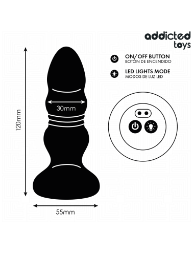 ADDICTED TOYS - ROTATING VIBRATING ANAL PLUG, LED LIGHT REMOTE CONTROL
