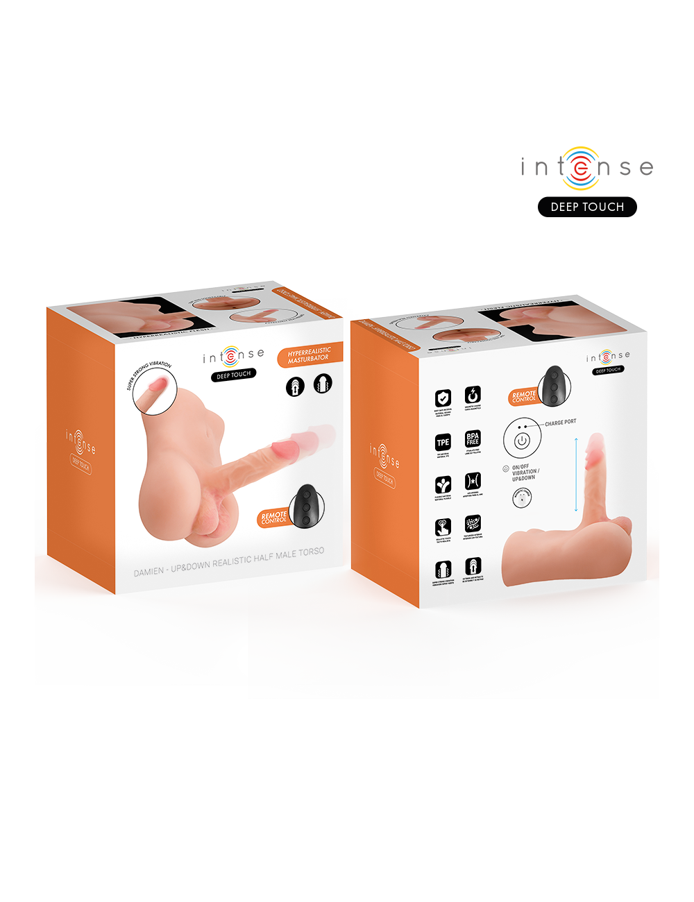 INTENSE DEEP TOUCH - DAMIEN TORSO WITH ANUS AND REALISTIC DILDO WITH PUSHING AND VIBRATION REMOTE CONTROL 3.5 KG