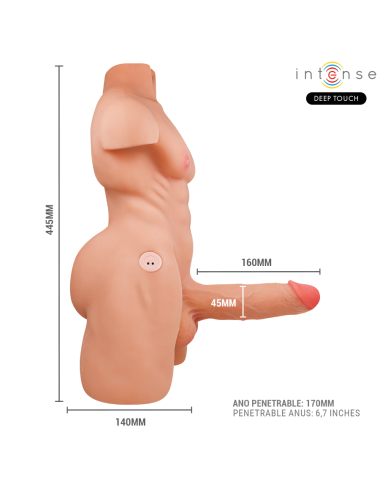 INTENSE DEEP TOUCH - MARTY TORSO WITH ANUS AND REALISTIC DILDO WITH PUSHING AND VIBRATION, REMOTE CONTROL, 6.2 KG