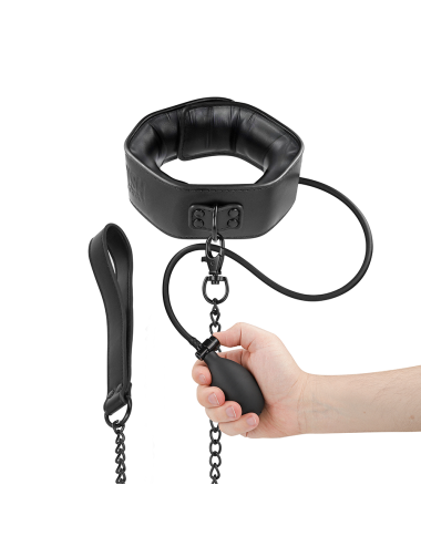 FETISH SUBMISSIVE BONDAGE - INFLATABLE STRANGLING COLLAR WITH CHAIN