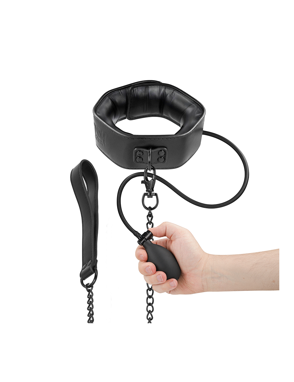 FETISH SUBMISSIVE BONDAGE - INFLATABLE STRANGLING COLLAR WITH CHAIN