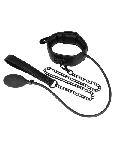 FETISH SUBMISSIVE BONDAGE - INFLATABLE STRANGLING COLLAR WITH CHAIN