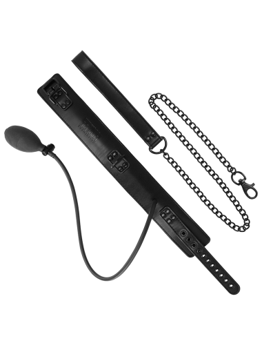 FETISH SUBMISSIVE BONDAGE - INFLATABLE STRANGLING COLLAR WITH CHAIN