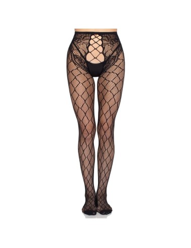 LEG AVENUE - 1966 NET TIGHTS WITH CROTCHLESS PANTY BLACK - ONE SIZE