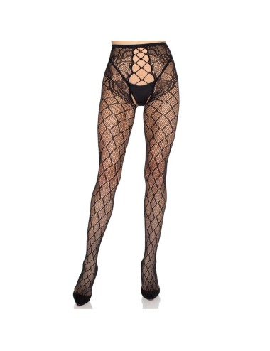 LEG AVENUE - 1966 NET TIGHTS WITH CROTCHLESS PANTY BLACK - ONE SIZE