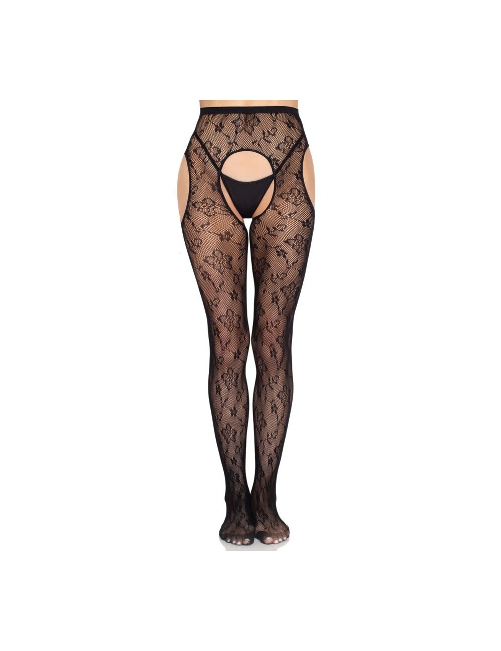 LEG AVENUE - 1967 BLOOM NET SUSPENDER TIGHTS BLACK - ONE SIZE