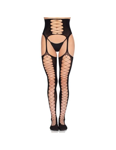 LEG AVENUE - 1968 STOCKINGS WITH ATTACHED GARTER BELT BLACK - ONE SIZE