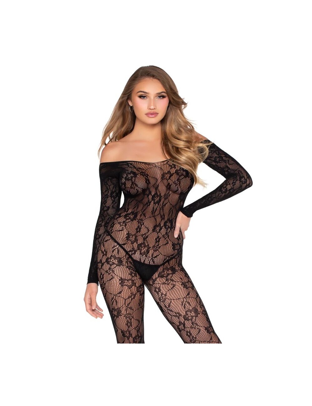 LEG AVENUE - 89366 LACE LINGERIE BODYSTOCKING BLACK - ONE SIZE