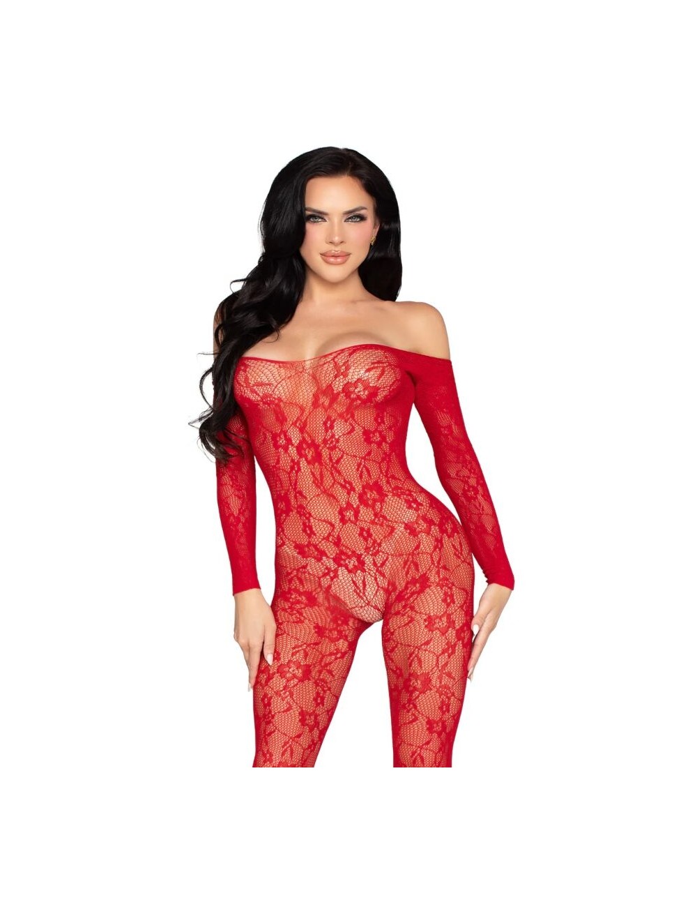 LEG AVENUE - 89366 LACE LINGERIE BODYSTOCKING RED - ONE SIZE