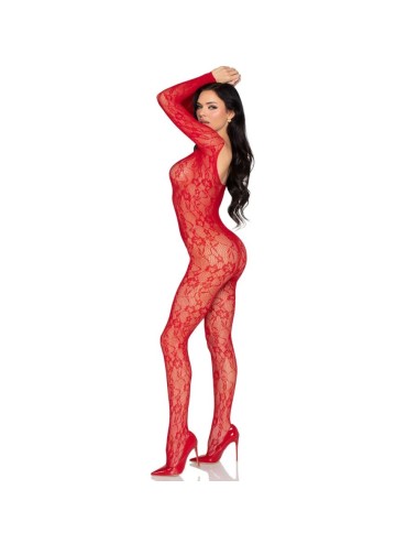 LEG AVENUE - 89366 LACE LINGERIE BODYSTOCKING RED - ONE SIZE