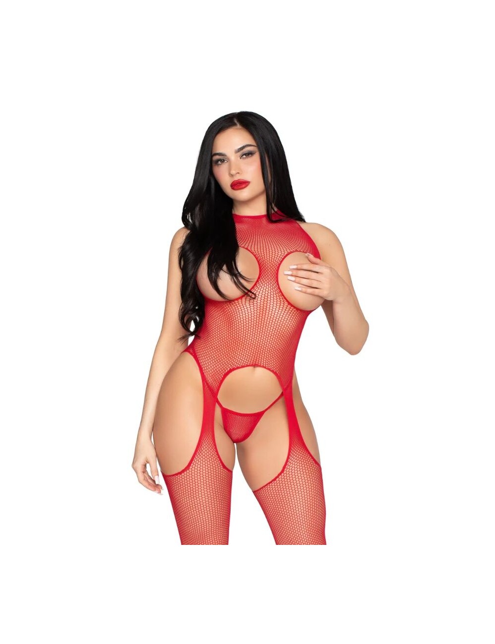 LEG AVENUE - 89374 CUPLESS BODYSTOCKING AND PANTY RED - ONE SIZE