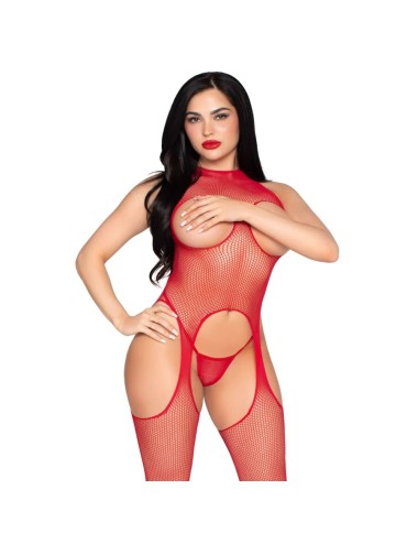 LEG AVENUE - 89374 CUPLESS BODYSTOCKING AND PANTY RED - ONE SIZE