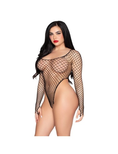 LEG AVENUE - 89377 HIGH-CUT INDUSTRIAL NET BODYSUIT BLACK - ONE SIZE