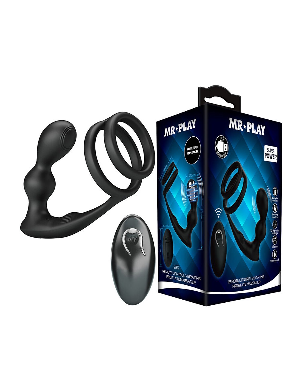 MR PLAY - VIBRATING ANAL PLUG WITH PENIS RING REMOTE CONTROL
