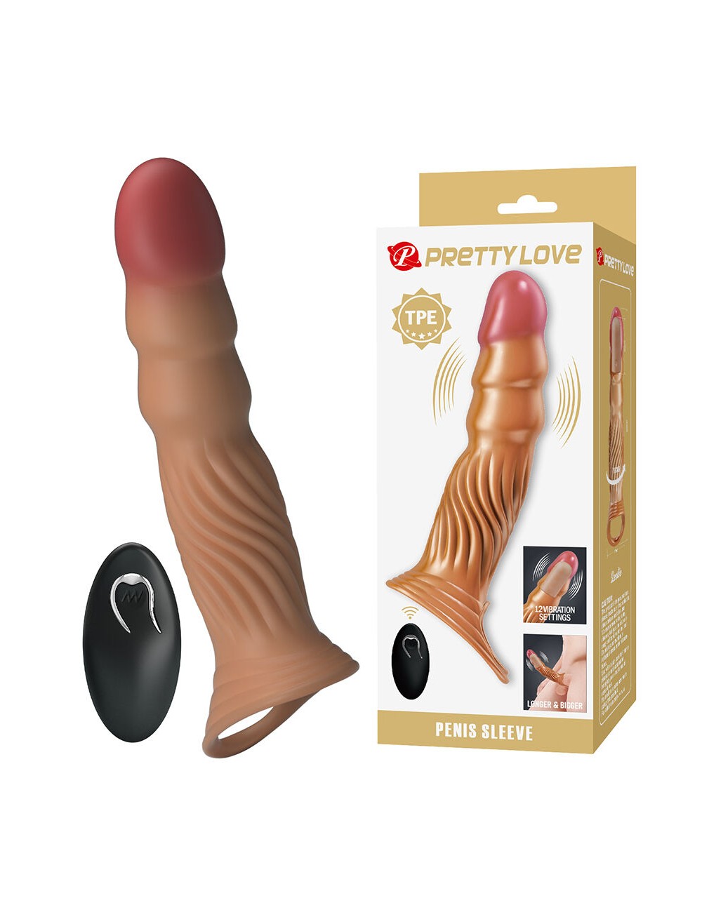 PRETTY LOVE - TEXTURED PENIS SLEEVE WITH VIBRATION AND REMOTE CONTROL