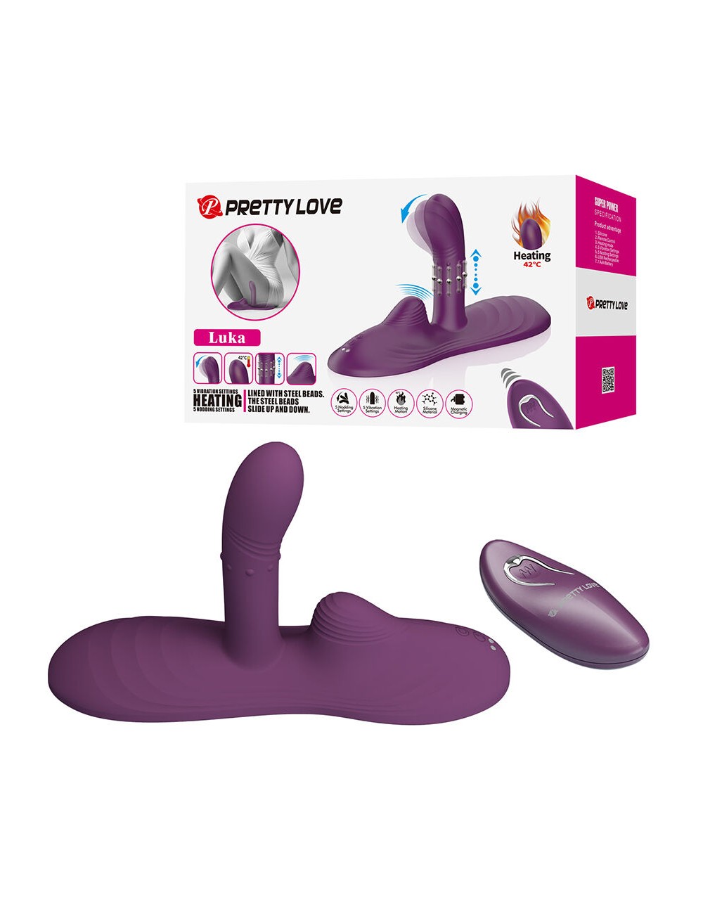 PRETTY LOVE - LUKA SIT-DOWN VIBRATOR WITH HEAT EFFECT AND REMOTE CONTROL