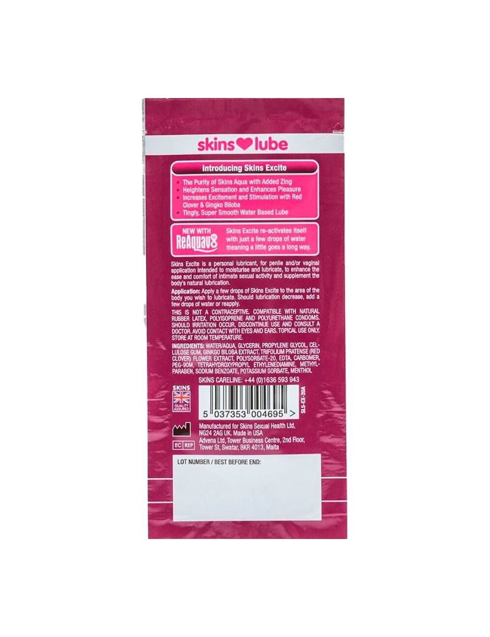 SKINS - EXCITE WATER-BASED LUBRICANT SINGLE-DOSE 5 ML