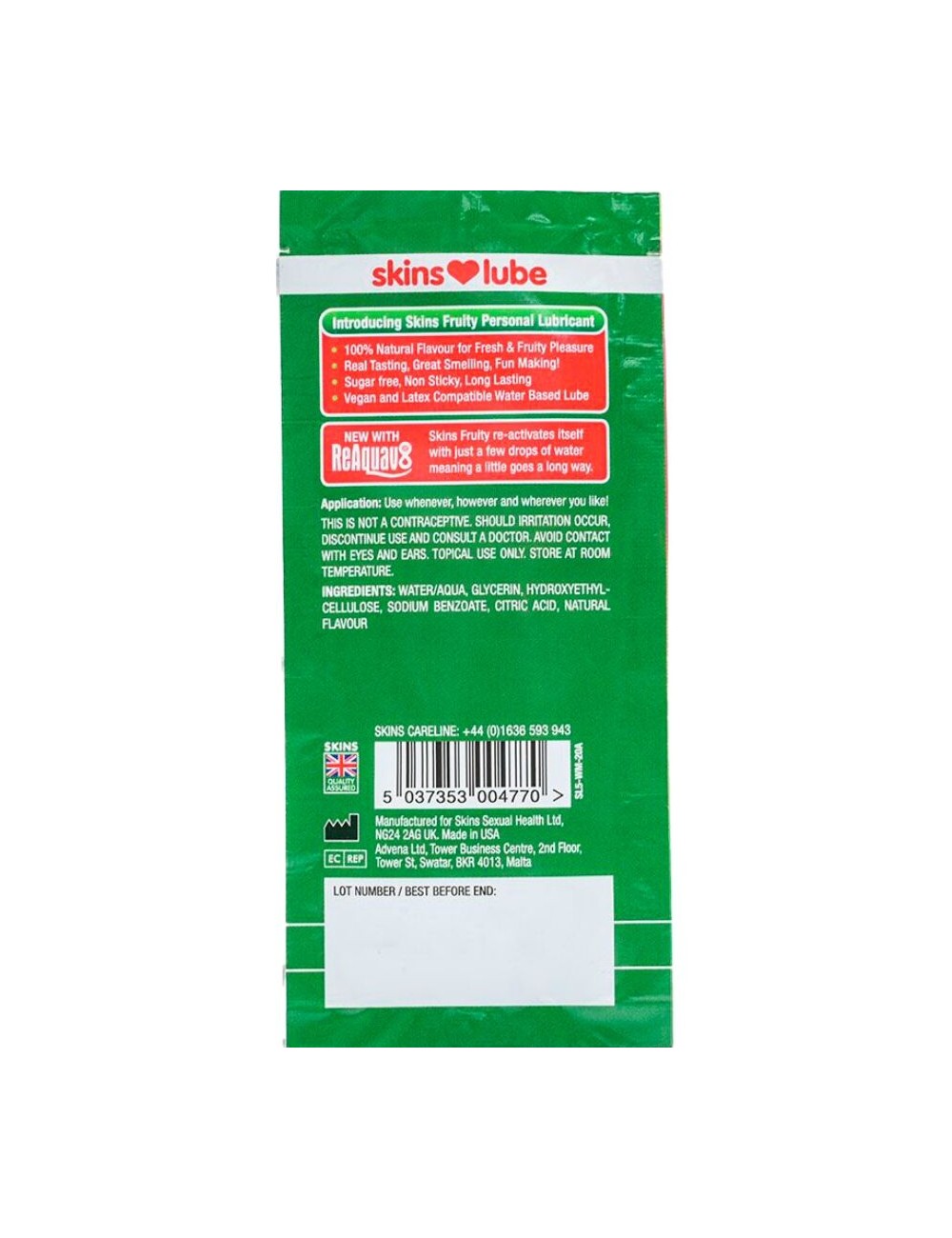 SKINS - FRUITY WATER-BASED LUBRICANT WATERMELON SINGLE-DOSE 5 ML