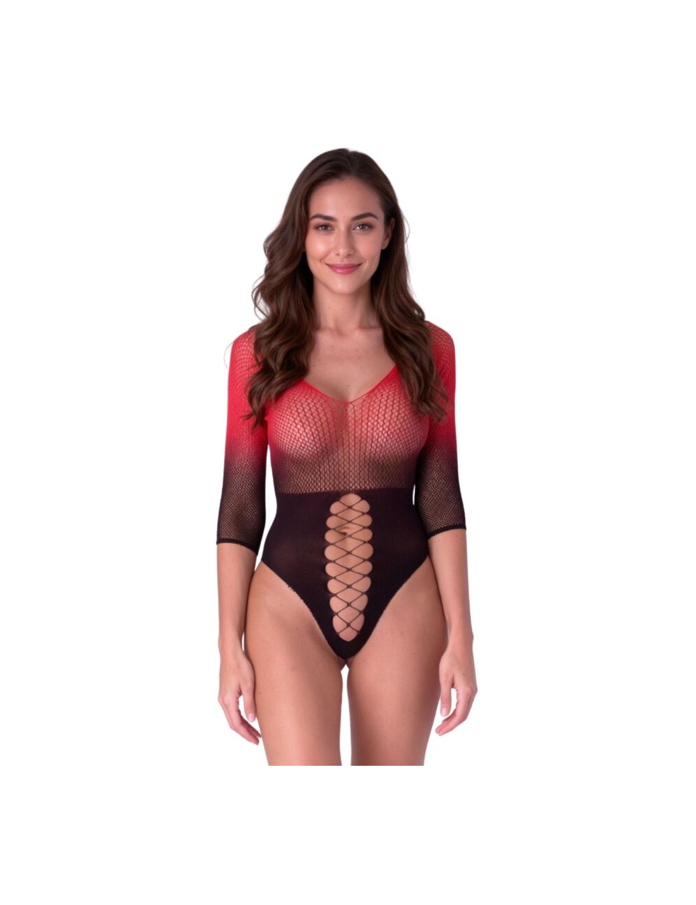 PASSION - BS118 BLACK AND RED MESH BODYSTOCKING
