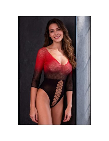 PASSION - BS118 BLACK AND RED MESH BODYSTOCKING